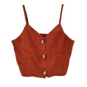 Shein Burnt Orange Button Crop Top Tank Sz M